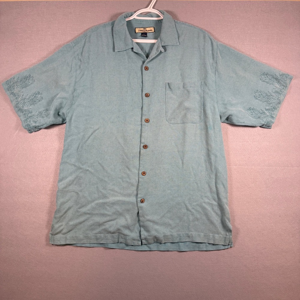 Tommy Bahama Mens 100% Silk Camp Shirt Size M Teal Blue Pineapple Print Hawaii - Picture 2 of 9